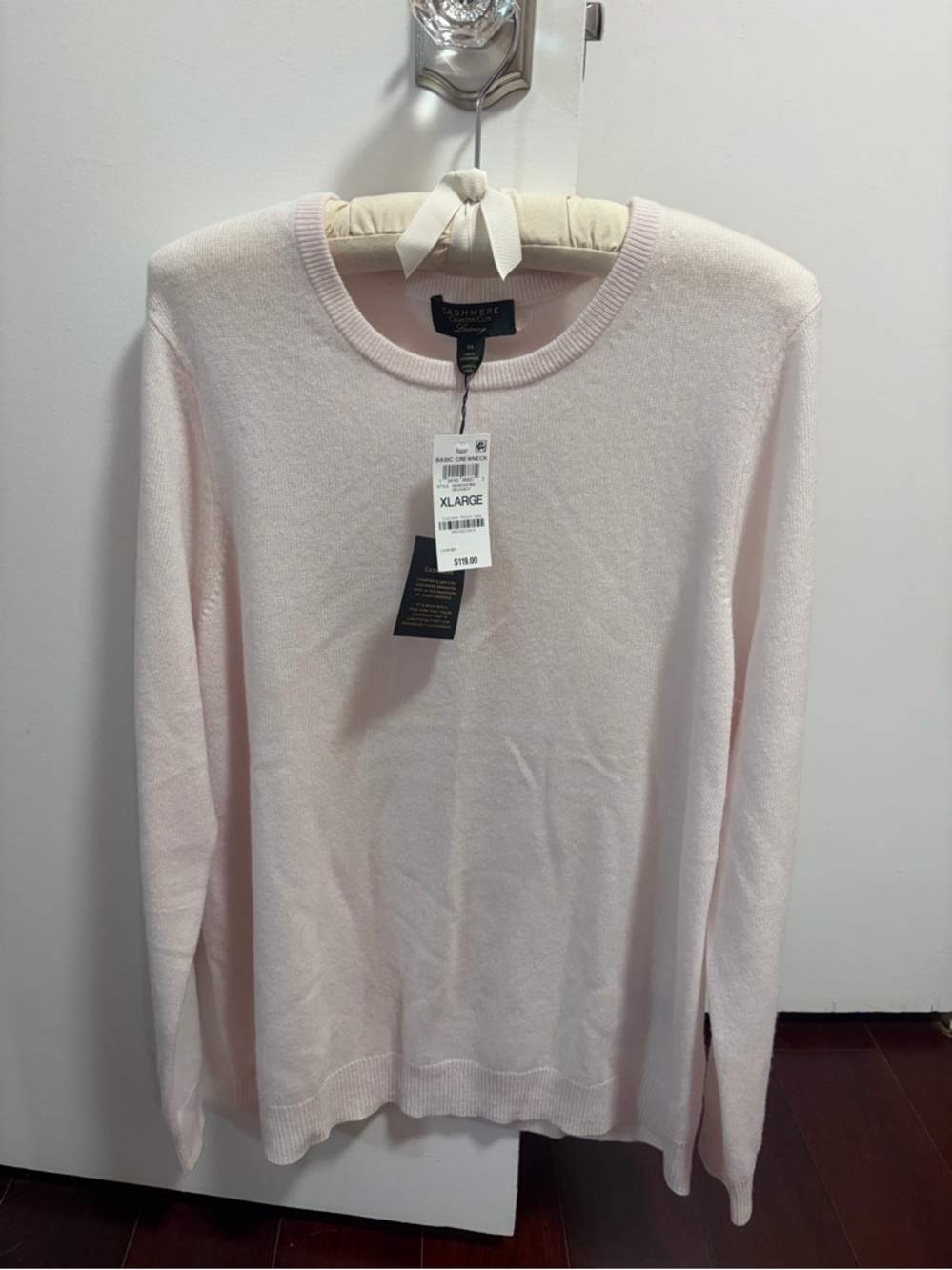 Charter Club 100% Cashmere Crewneck Sweater – XL – NWT – Soft Blush/Pale Pink